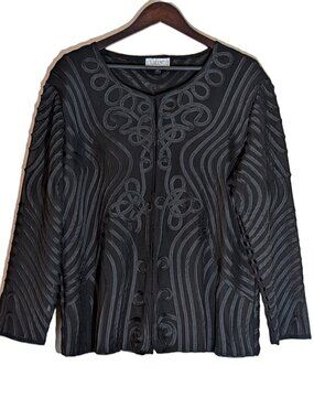 Valenti Black Soutache Swirl Pattern Open Front Jacket Cardigan Size 2X